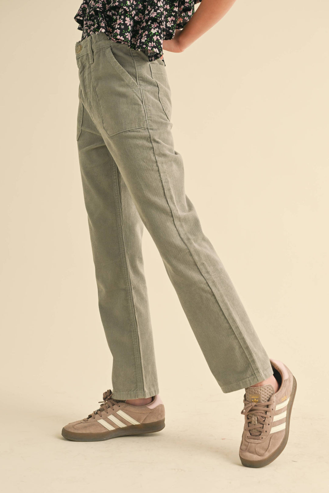 Heart And Arrow Straight Leg Corduroy Pants - Sage