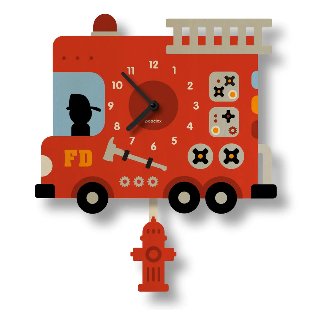 Popclox Fire Truck Pendulum Clock - Wood