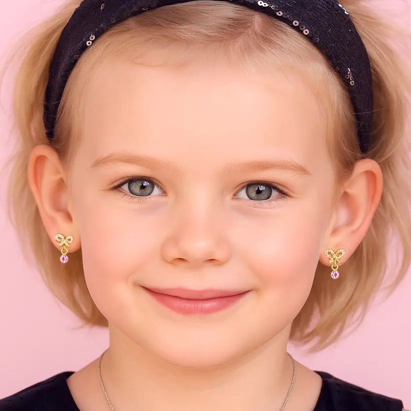 Girl Nation Crystal Bow Cutie Stud Earrings with Cz