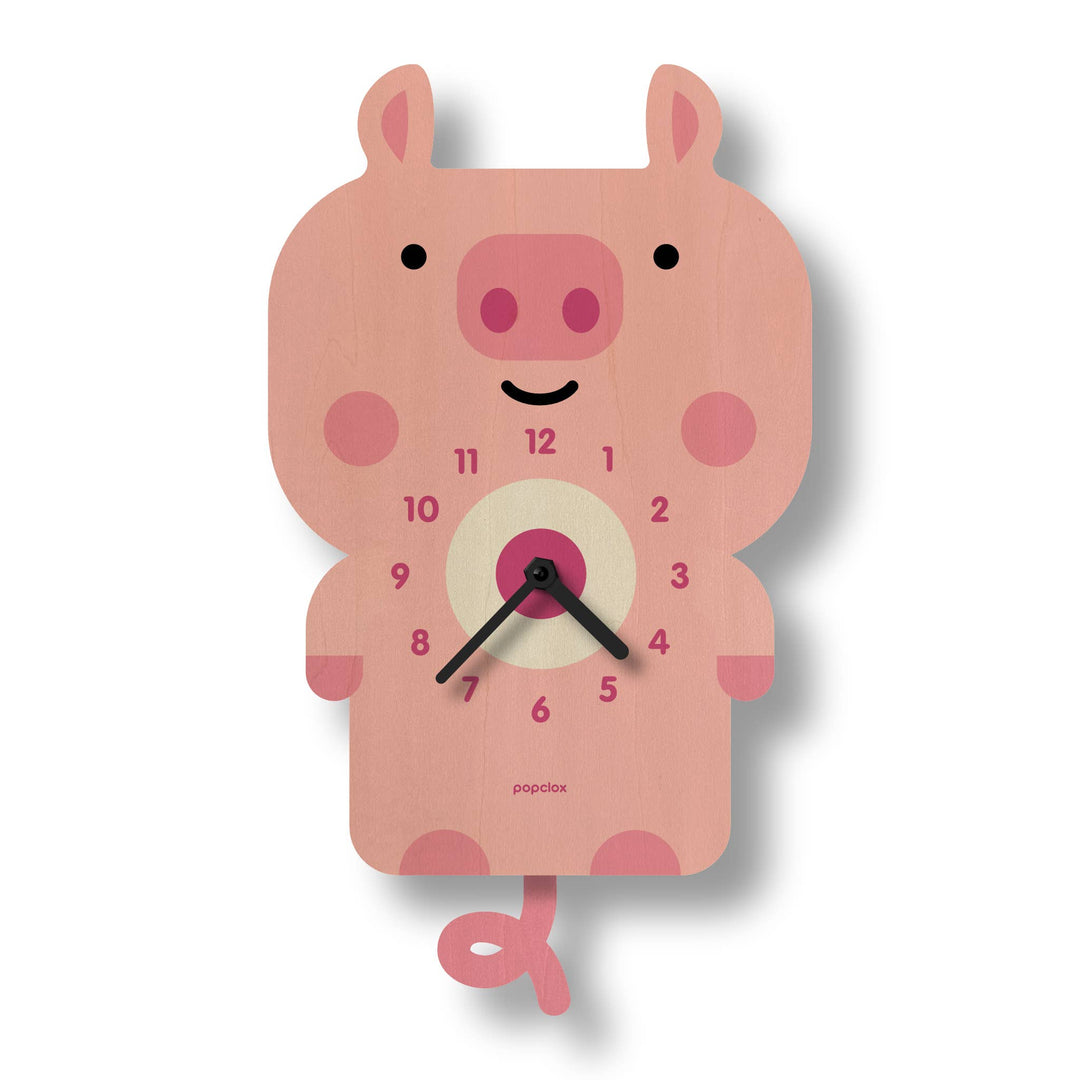 Popclox Pig Pendulum Clock - Wood