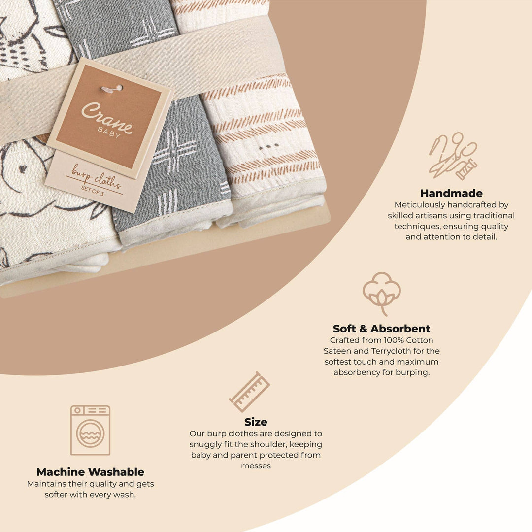 Crane Baby 3-Pc. Burp Cloths - Ezra Woodland