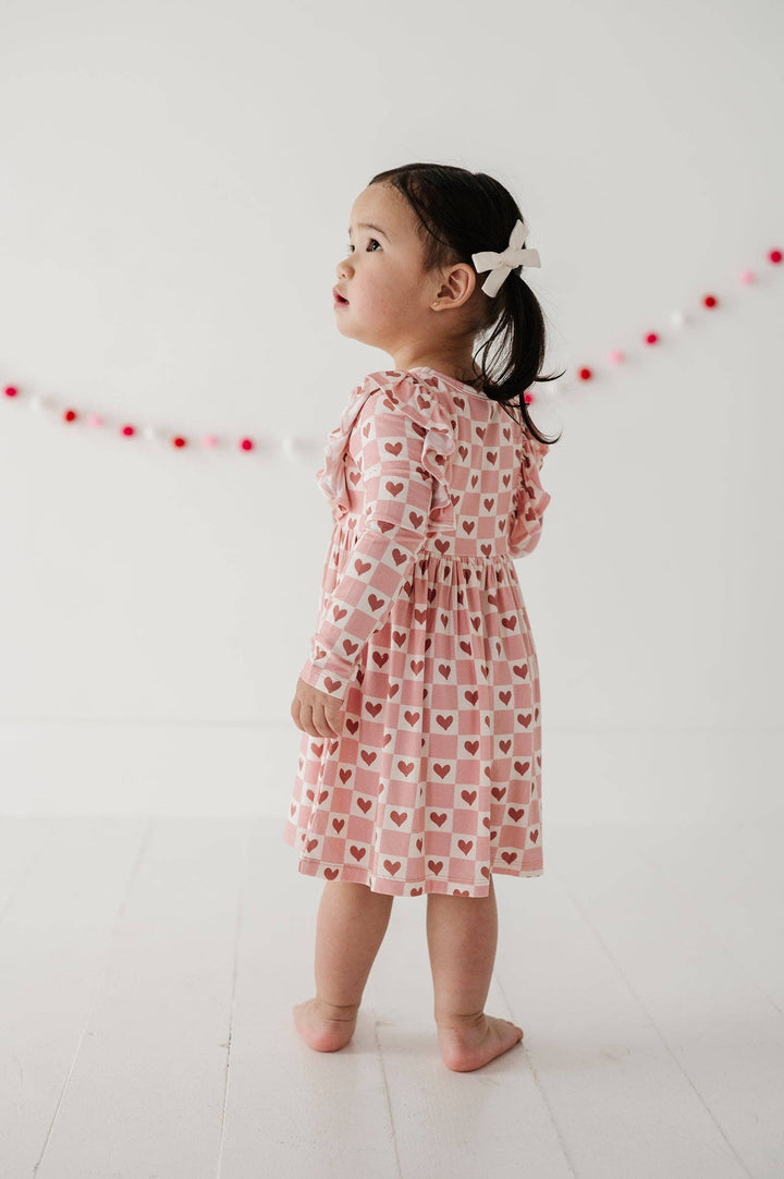 Babysprouts Checkered Hearts Long Sleeve Ruffle Dress