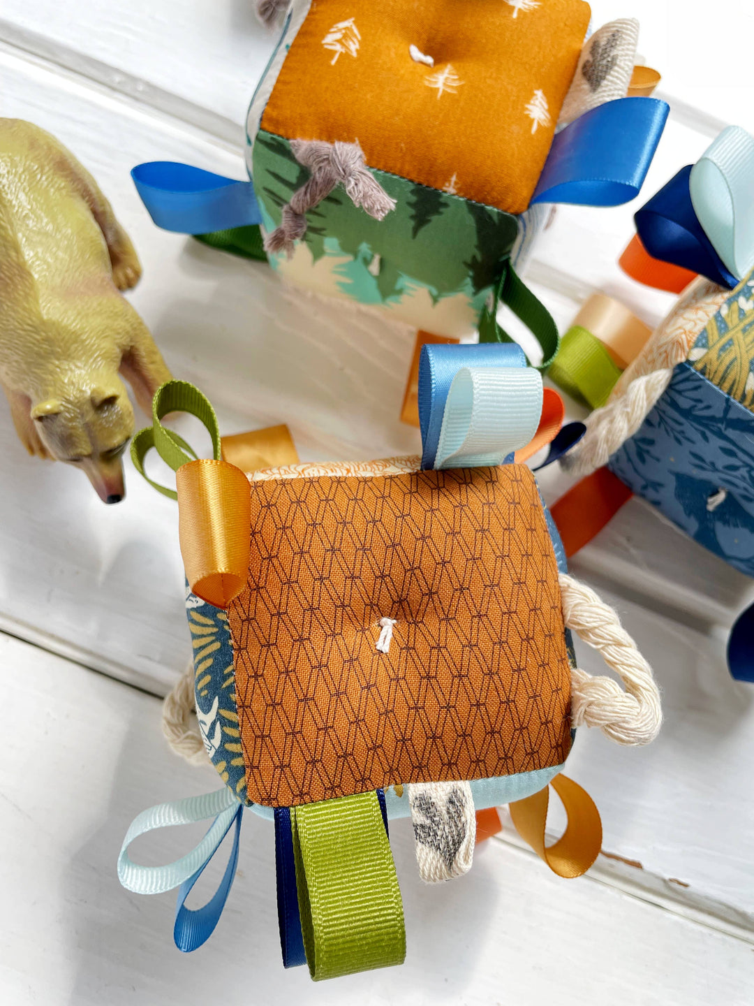 The Bird & Elephant Wolf Owls Baby Plush Block Woodland Baby Taggie