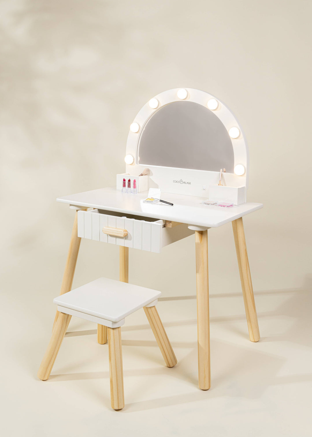 Coco Village Wooden Play Vanity with Lighted Mirror & Stool