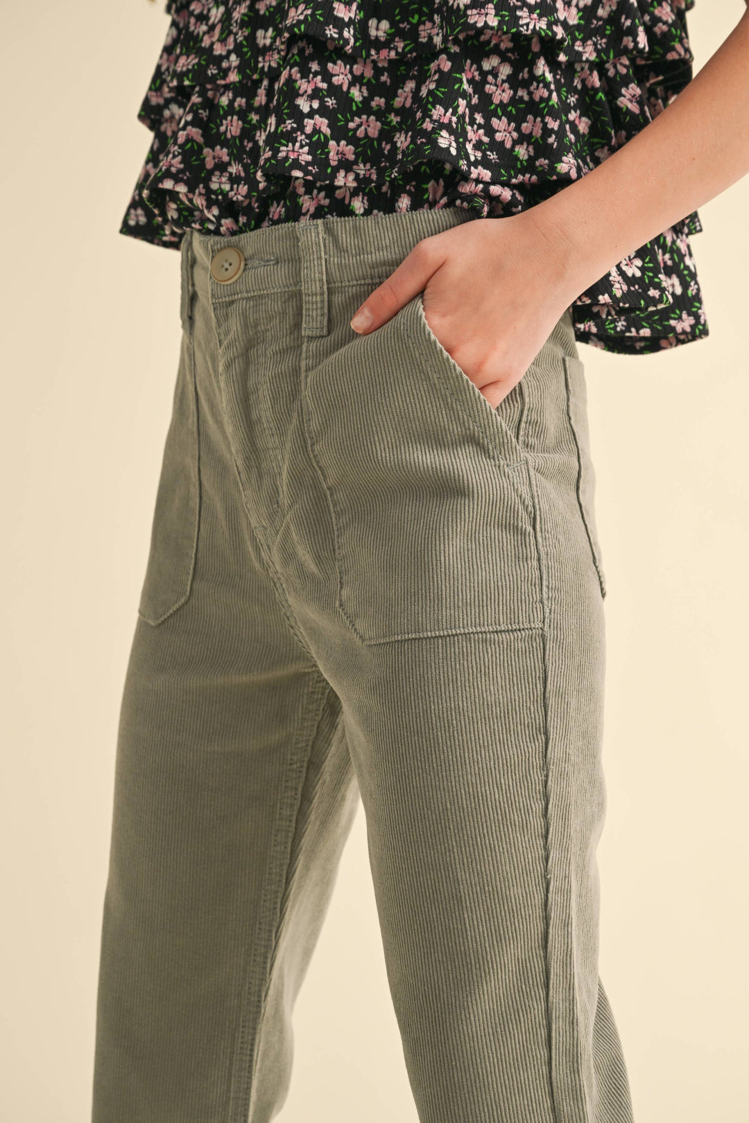 Heart And Arrow Straight Leg Corduroy Pants - Sage