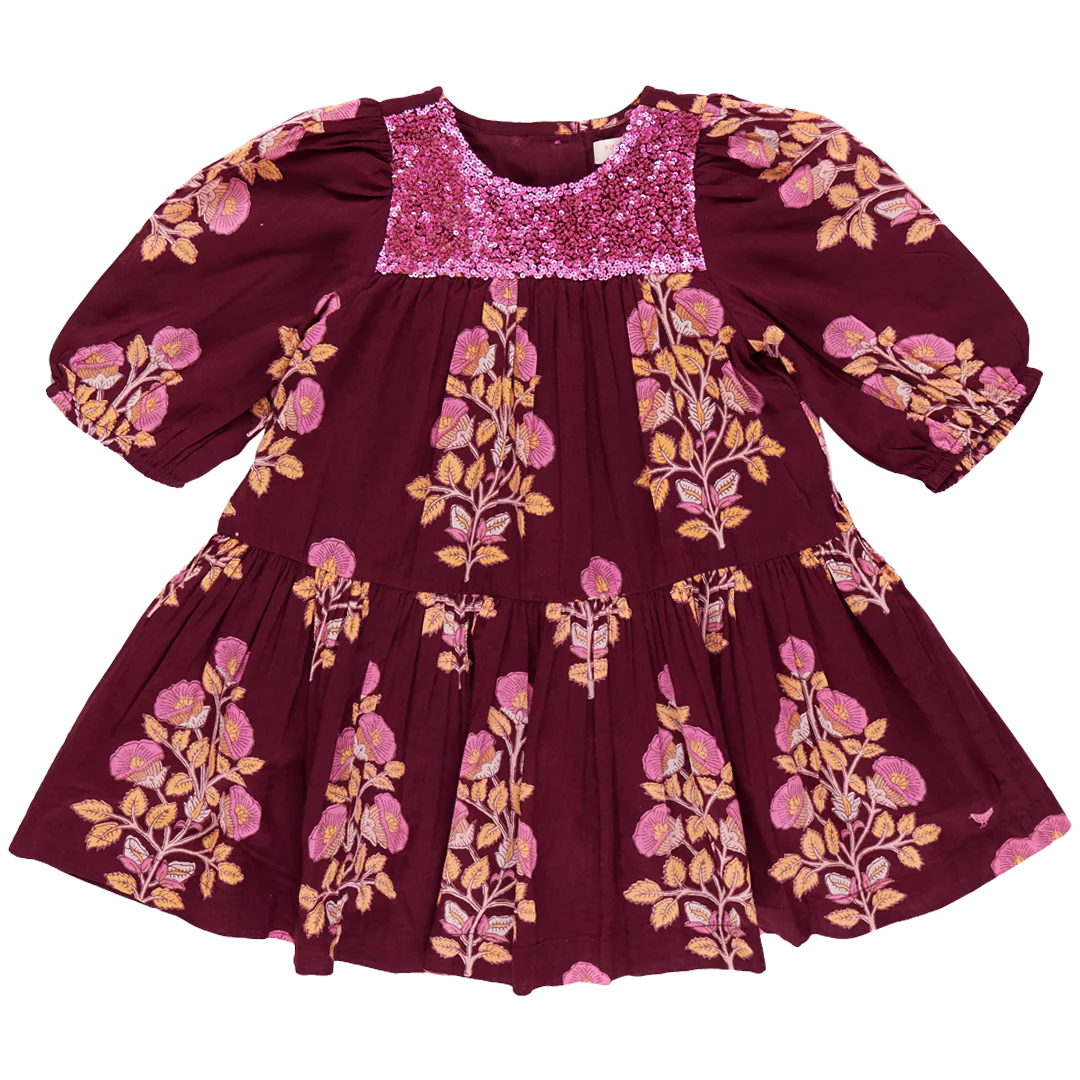 Pink Chicken Fiona Dress - Burgundy Bouquet Floral