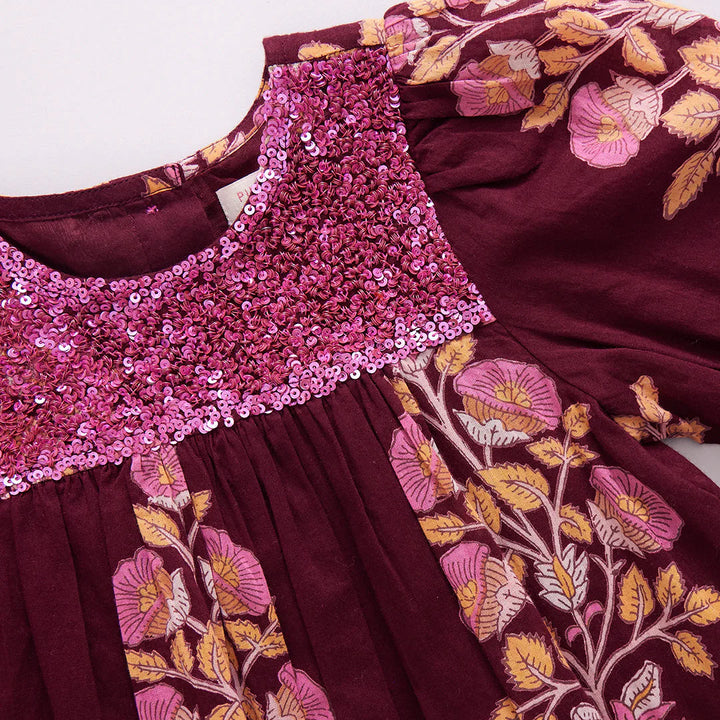 Pink Chicken Fiona Dress - Burgundy Bouquet Floral