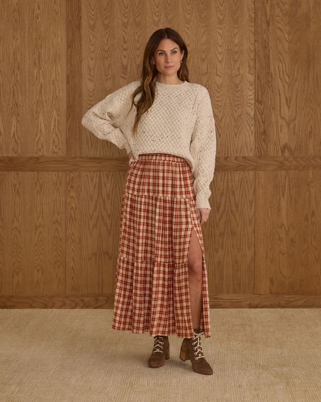 Rylee + Cru Womens Tiered Midi Skirt - Red Plaid