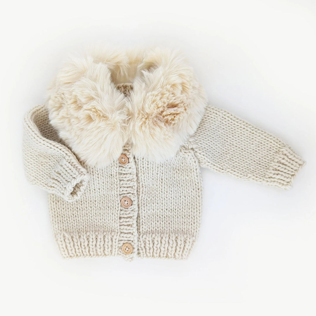 Huggalugs Fur Collar Cardigan - Natural