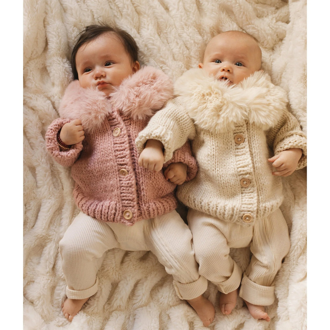 Huggalugs Fur Collar Cardigan - Natural