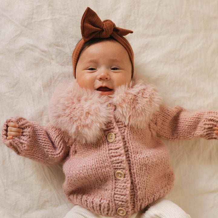 Huggalugs Fur Collar Cardigan - Rosy