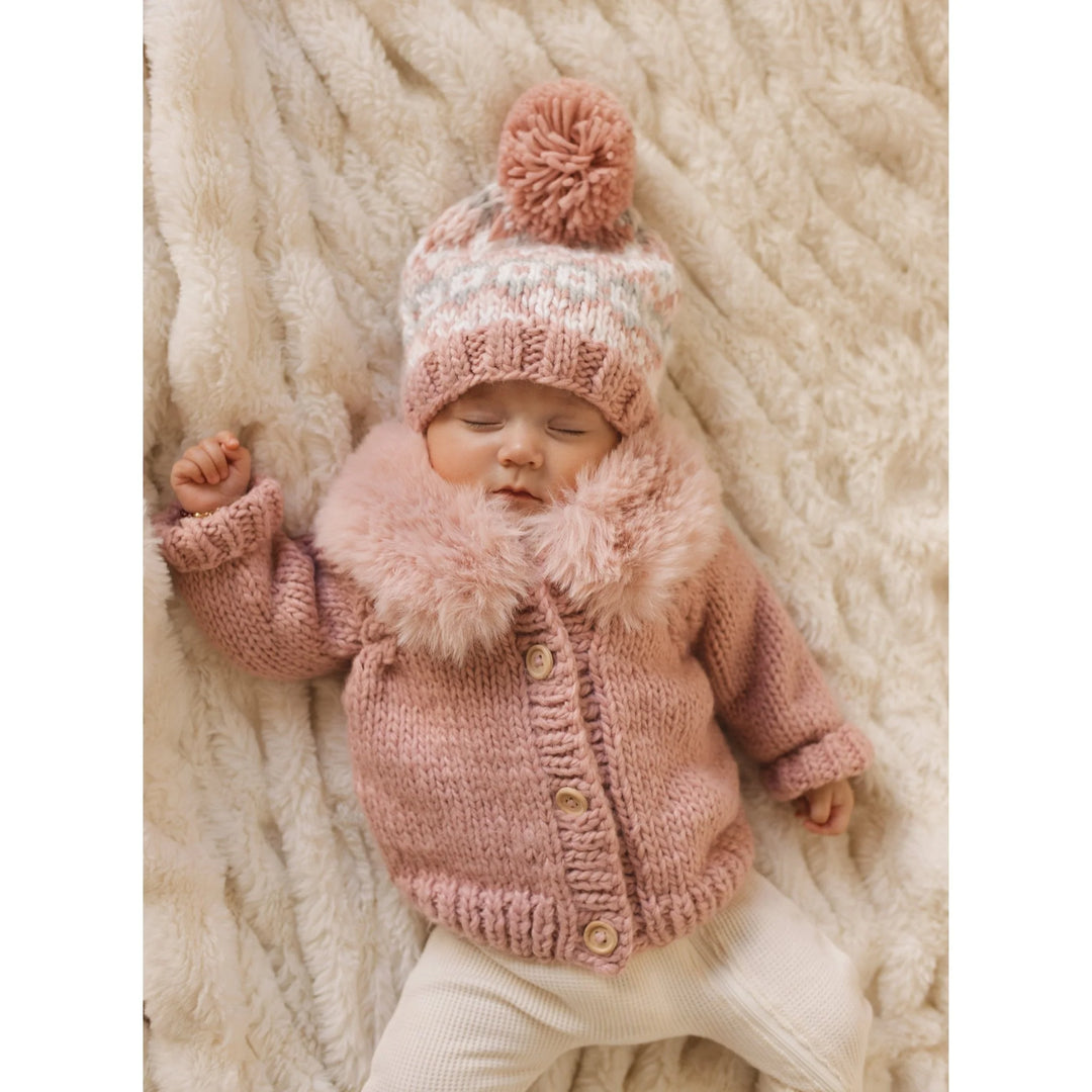 Huggalugs Fur Collar Cardigan - Rosy