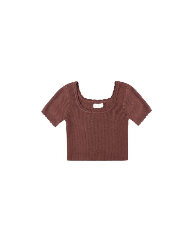 Rylee + Cru Scallop Tee - Burgandy
