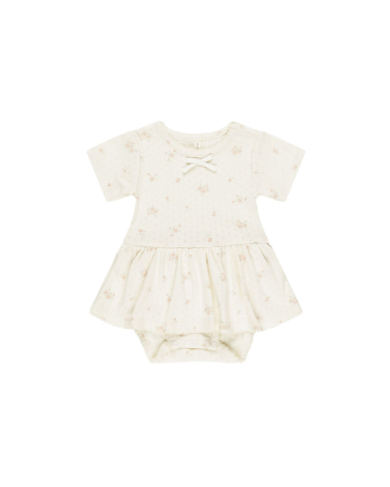 Quincy Mae Pointelle Skirted Bodysuit - Pink Ditsy
