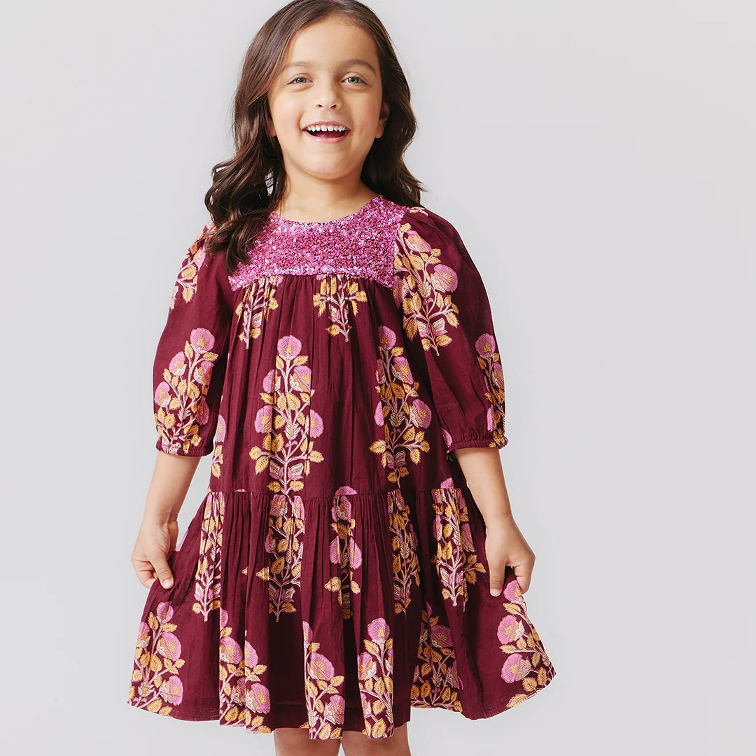 Pink Chicken Fiona Dress - Burgundy Bouquet Floral