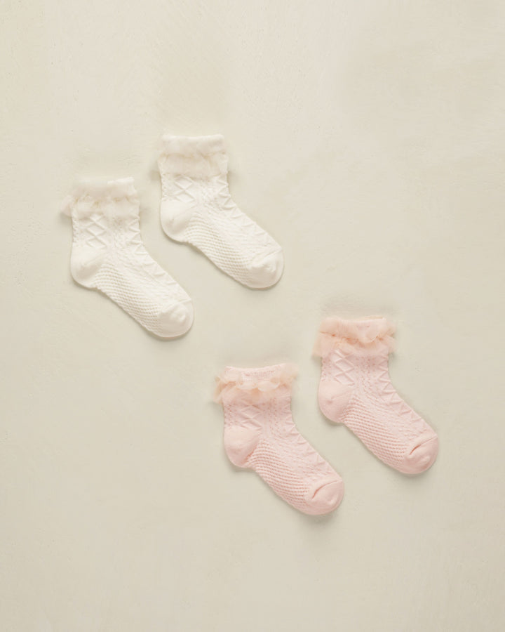 Noralee Ruffle Socks - Ivory, Blush