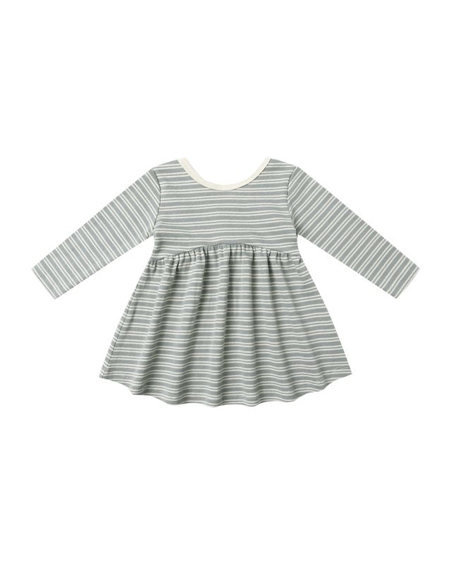Quincy Mae Ribbed Long Sleeve Dress - Steel Blue Micro Stripe