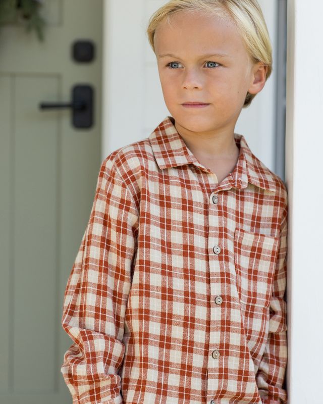 Rylee + Cru Collared Long Sleeve Shirt - Red Plaid