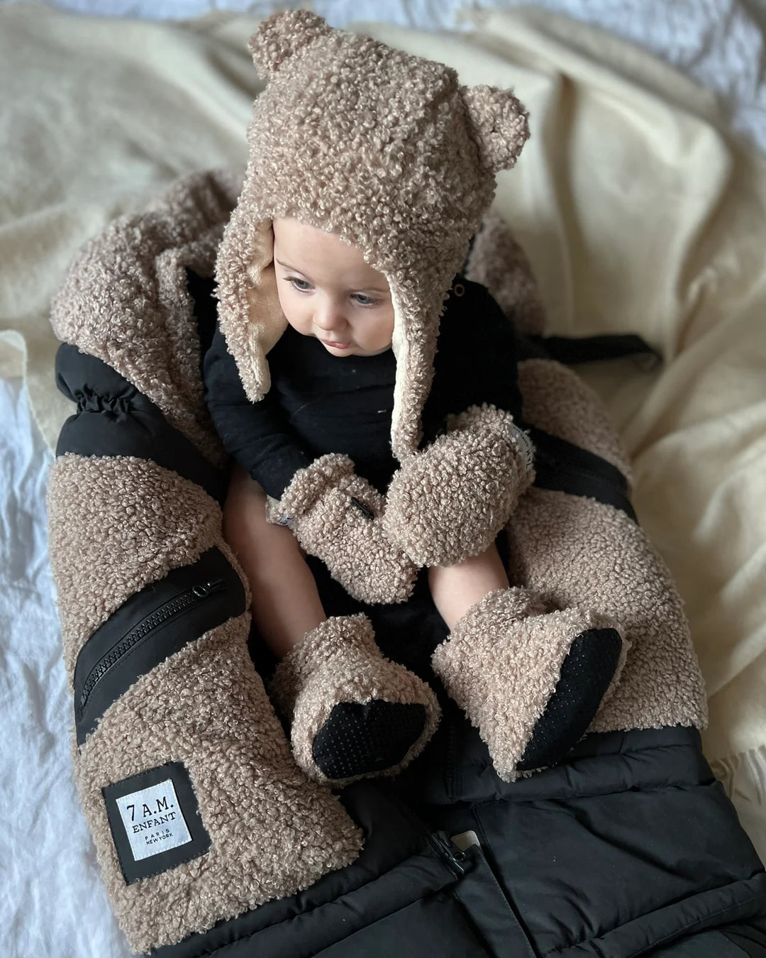 7AM Enfant Cub Set - Teddy Hat & Mittens - Oatmeal