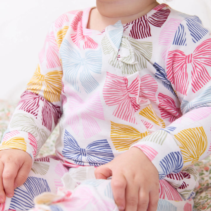 Pink Chicken Ruffle Bamboo Romper - Bright Multi Bows