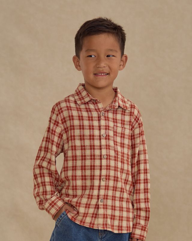 Rylee + Cru Collared Long Sleeve Shirt - Red Plaid