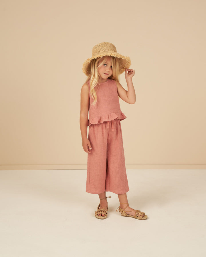 Rylee + Cru Oceanside Top + Wide Leg Pant Set - Lipstick