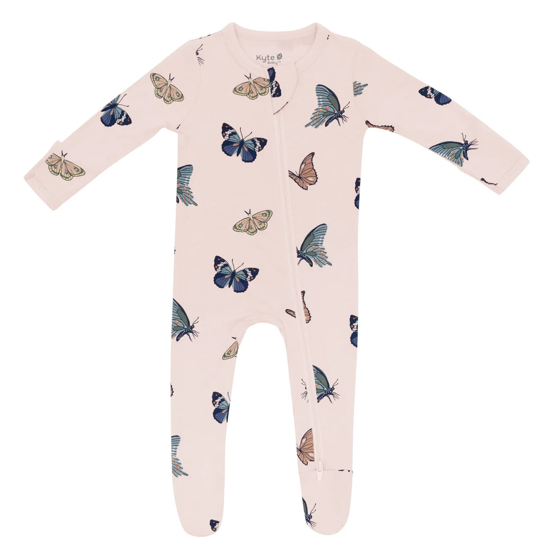 Kyte Baby Zippered Footie - Blush Butterfly
