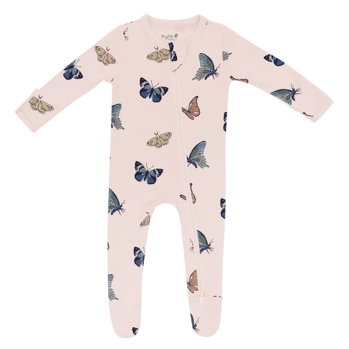 Kyte Baby Zippered Footie - Blush Butterfly