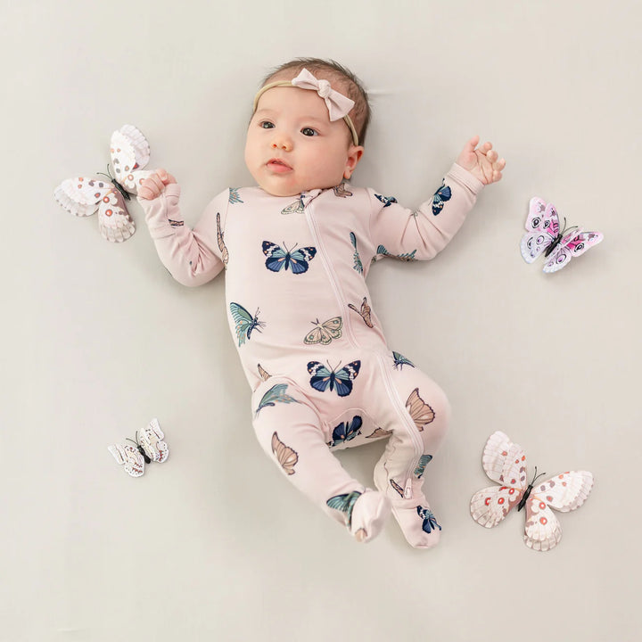 Kyte Baby Zippered Footie - Blush Butterfly
