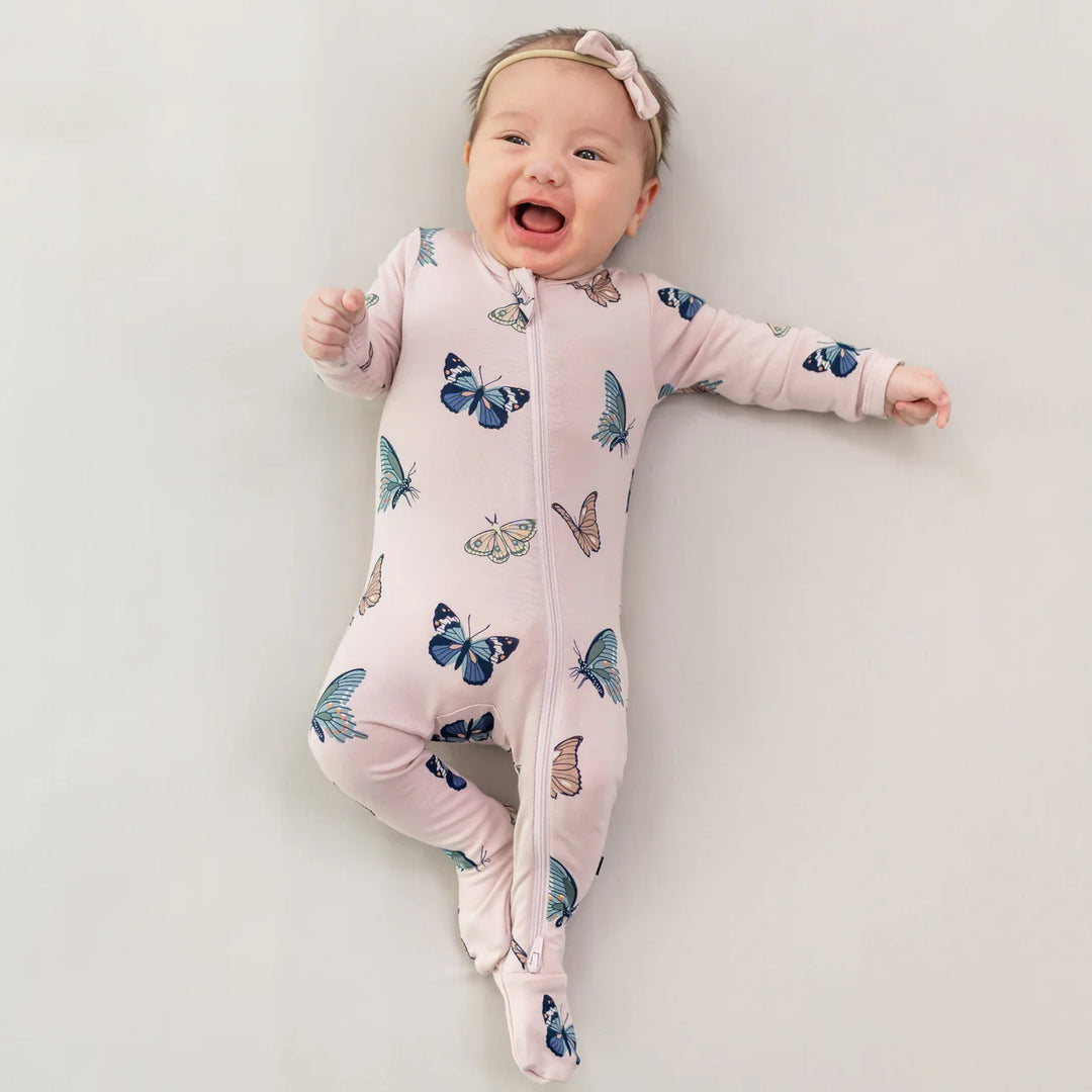 Kyte Baby Zippered Footie - Blush Butterfly