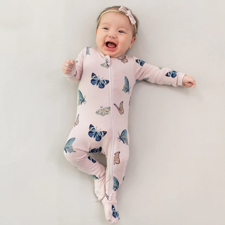 Kyte Baby Zippered Footie - Blush Butterfly