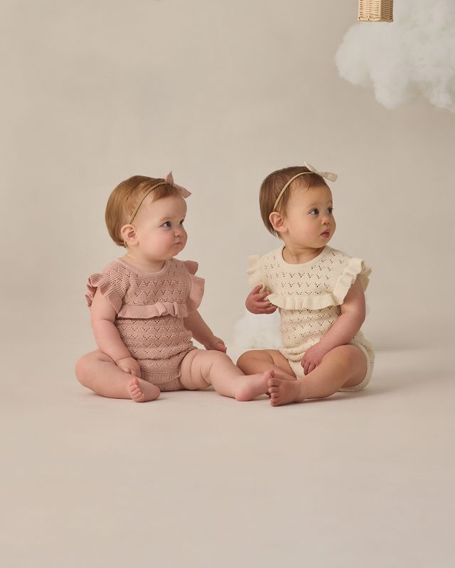 Quincy Mae Pointelle Ruffle Romper - Blush