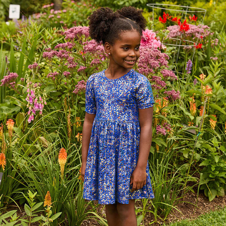 Pink Chicken Laurie Dress - Blue Leopard Lame