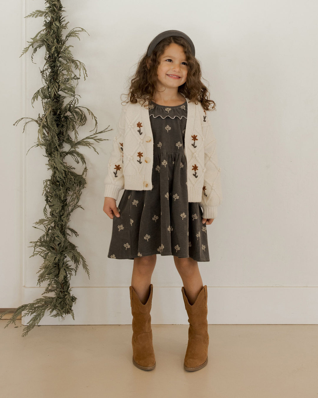 Rylee + Cru Boxy Cardigan - Winter Floral Embroidery