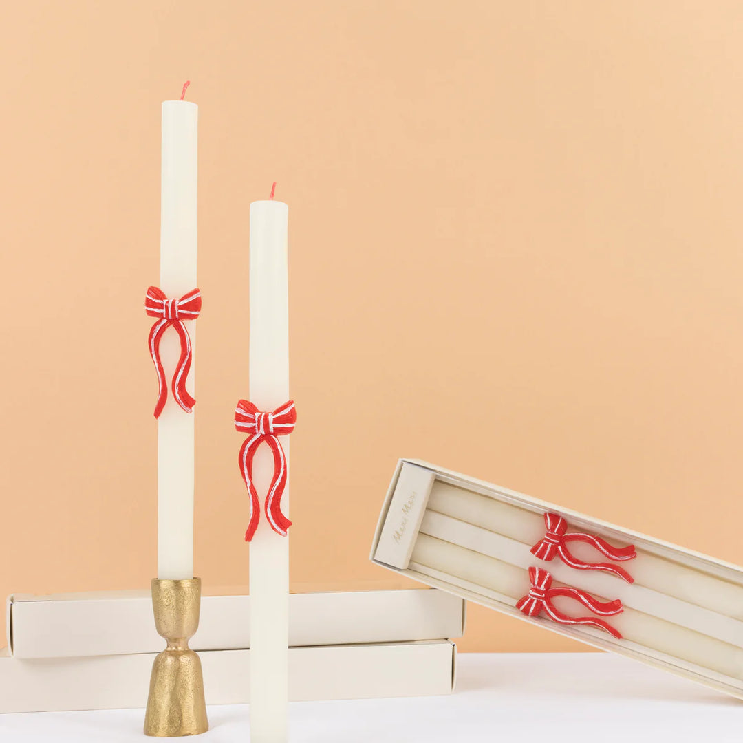 Meri Meri Red Stripy Bow Table Candles