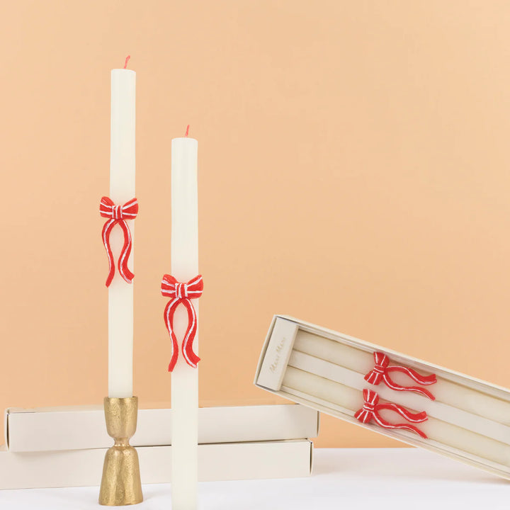 Meri Meri Red Stripy Bow Table Candles
