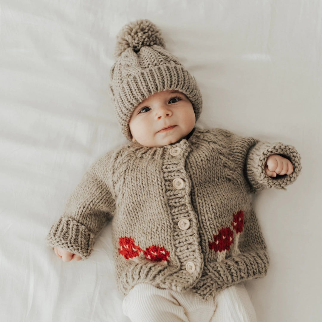 Huggalugs Mushroom Cardigan Sweater - Pebble