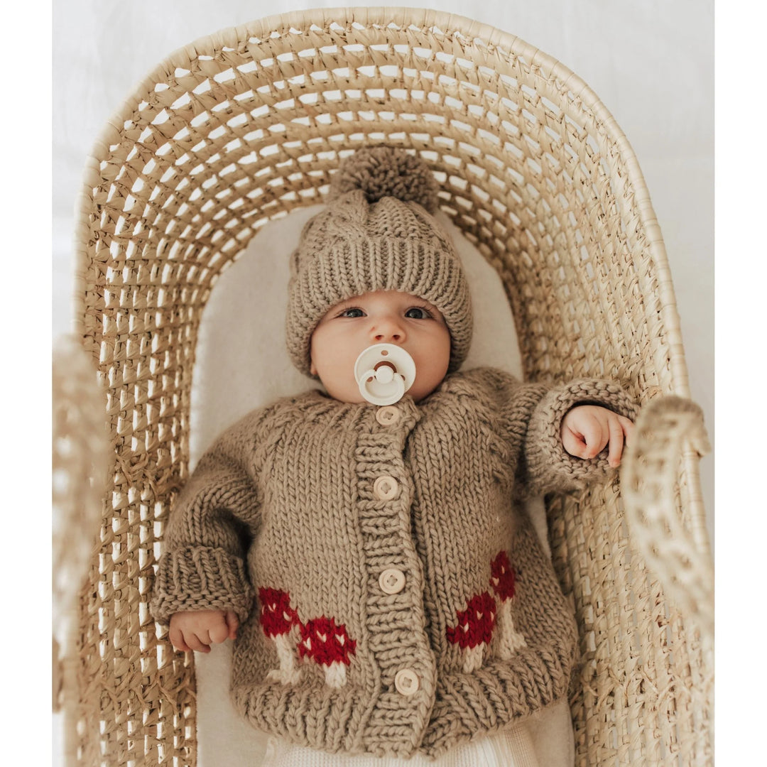 Huggalugs Mushroom Cardigan Sweater - Pebble