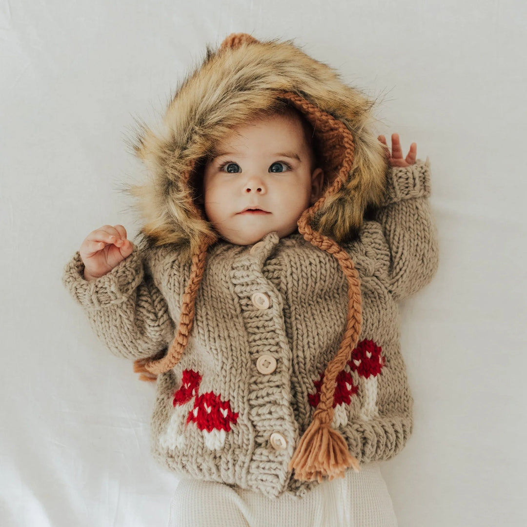Huggalugs Mushroom Cardigan Sweater - Pebble