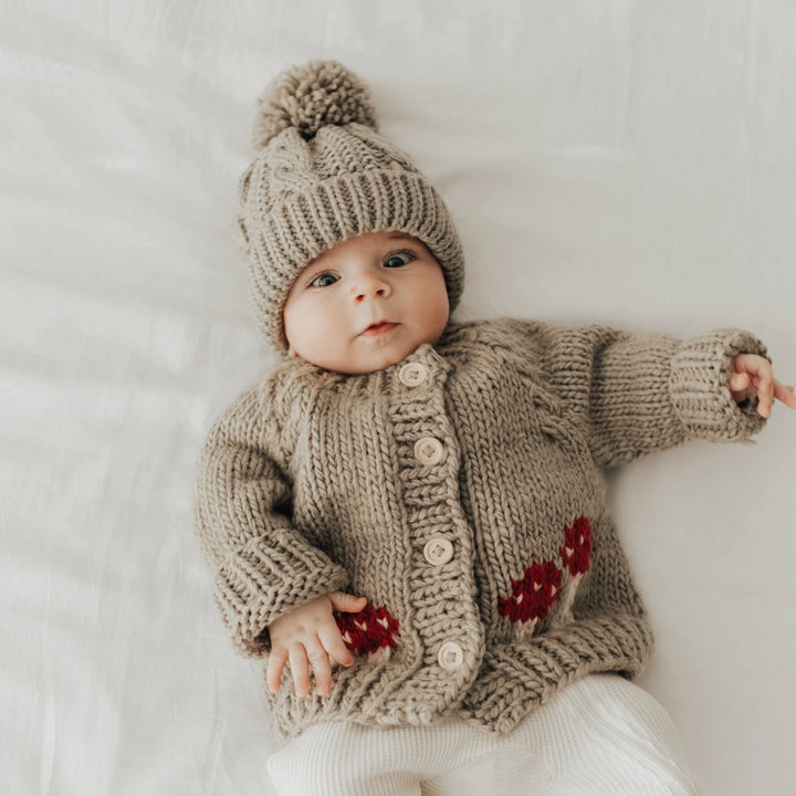 Huggalugs Mushroom Cardigan Sweater - Pebble