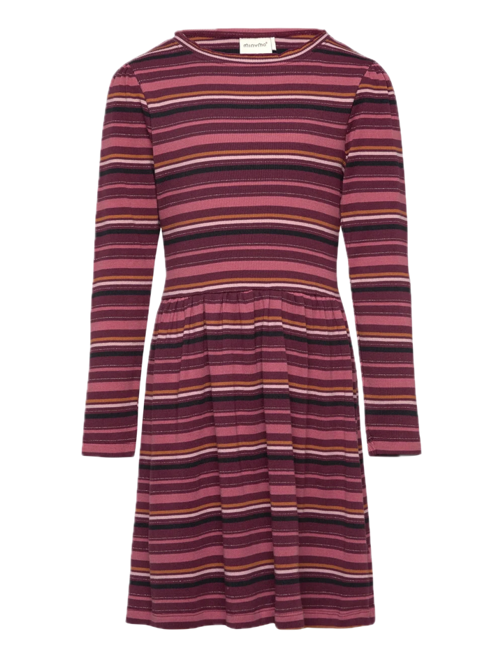 Minymo Stripe Rib Dress - Tawny Port