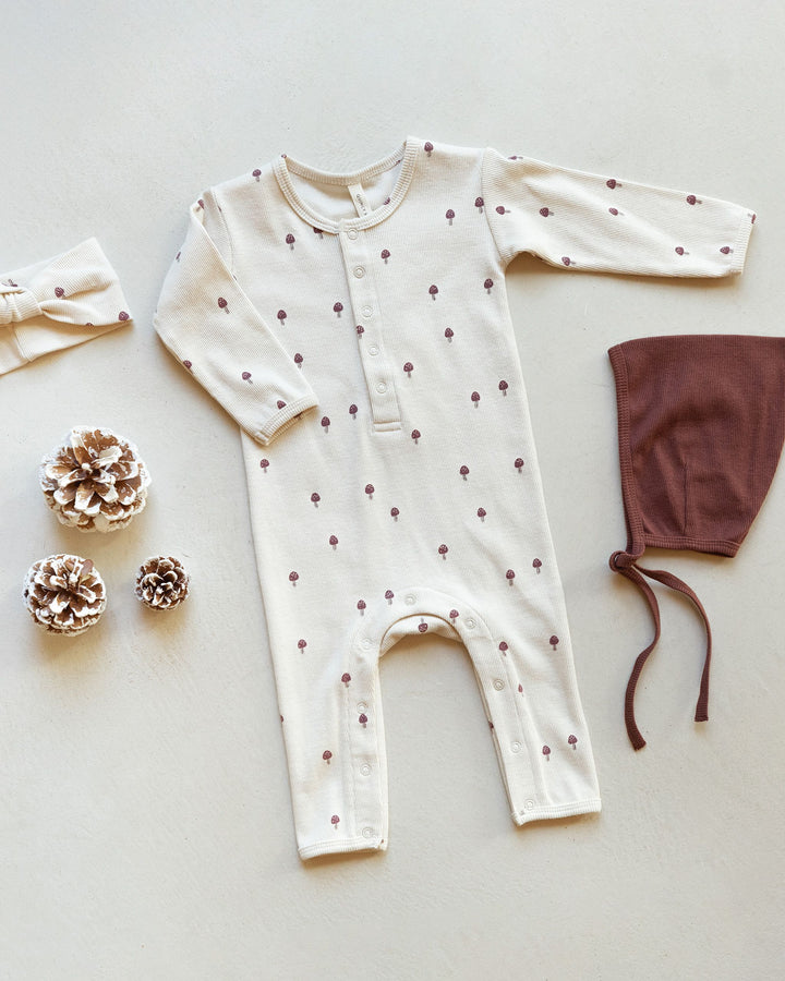 Quincy Mae Ribbed Baby Jumpsuit - Mushrooms