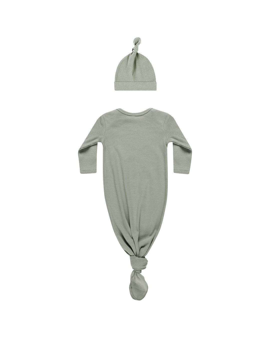 Quincy Mae Knotted Baby Gown + Hat Set - Basil