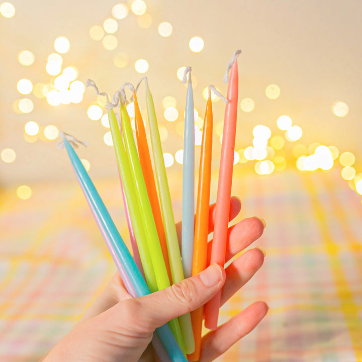 Camp Hollow Pastel Rainbow Tapered Candle Set - x12
