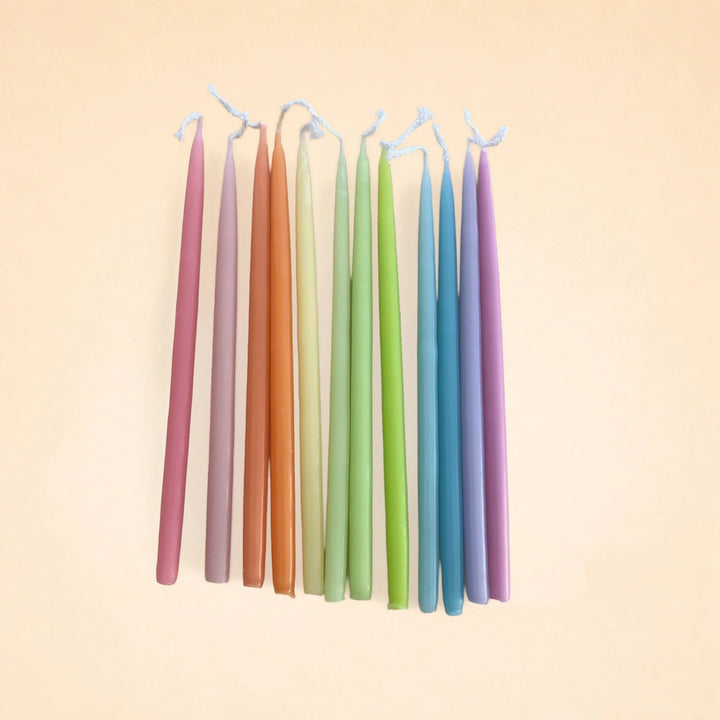 Camp Hollow Pastel Rainbow Tapered Candle Set - x12