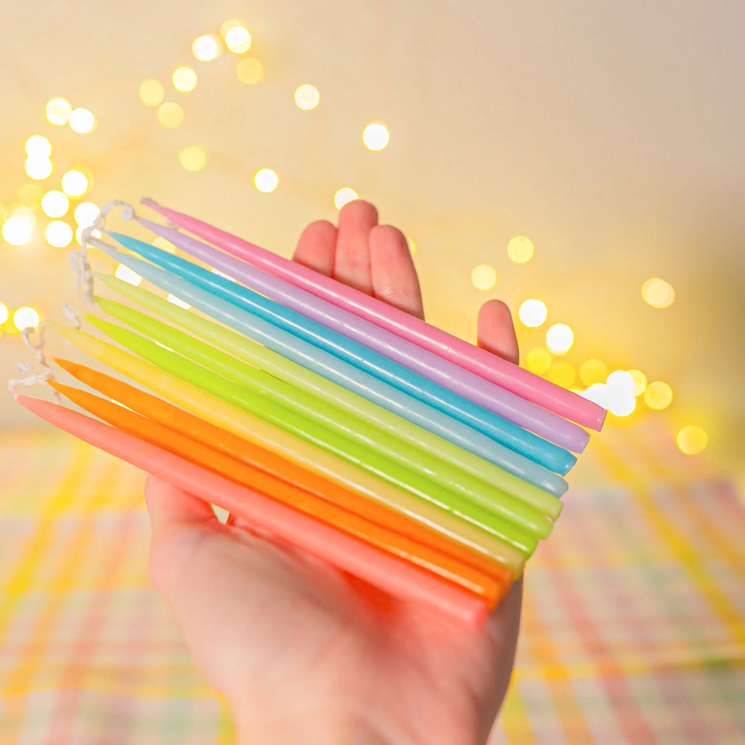 Camp Hollow Pastel Rainbow Tapered Candle Set - x12