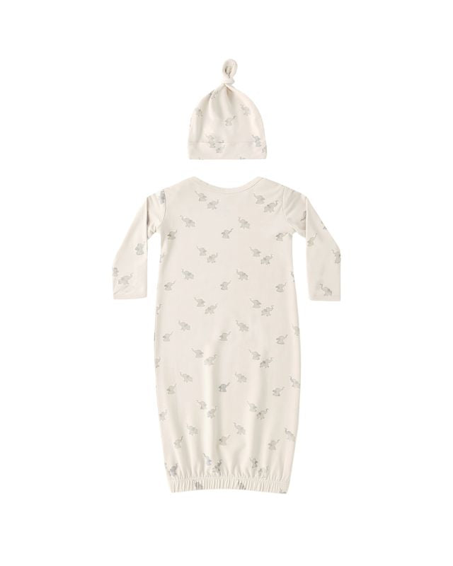 Quincy Mae Bamboo Baby Gown + Hat Set - Elephants