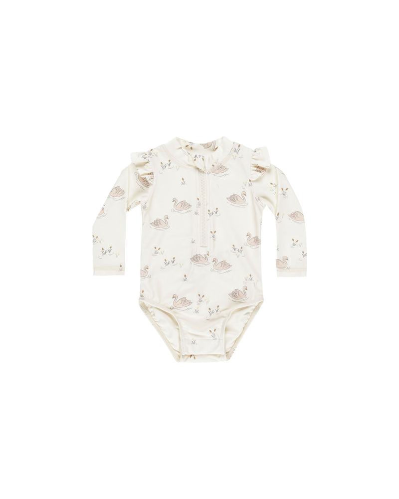 Quincy Mae Byron Rashguard One-Piece - Swans