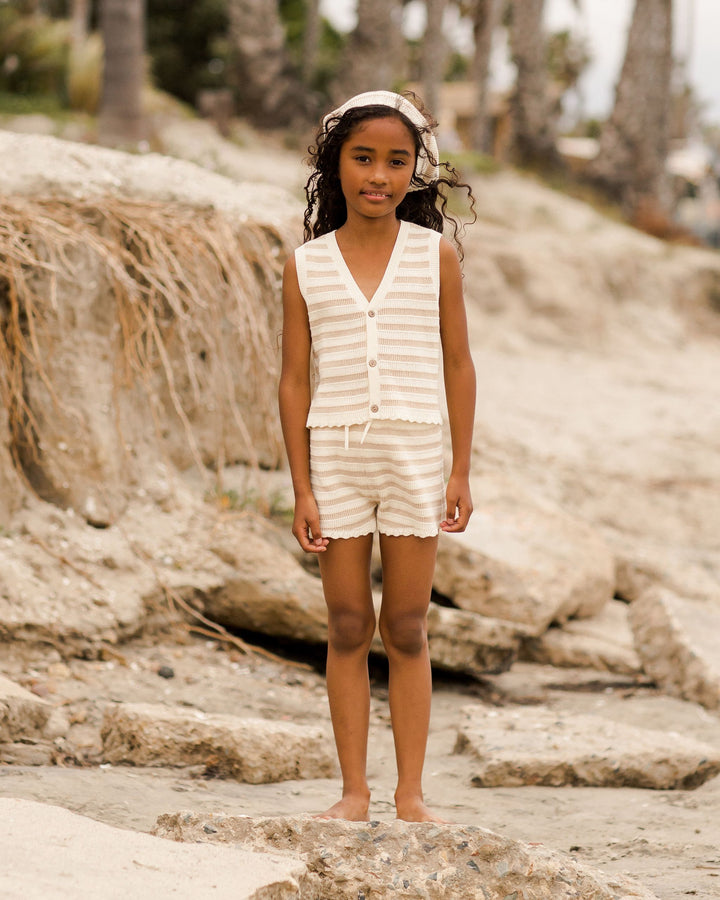 Rylee + Cru Knit Vest + Shorts Set - Sand Stripe
