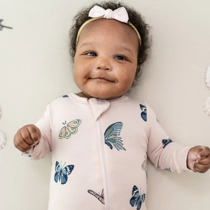 Kyte Baby Zippered Romper - Blush Butterfly